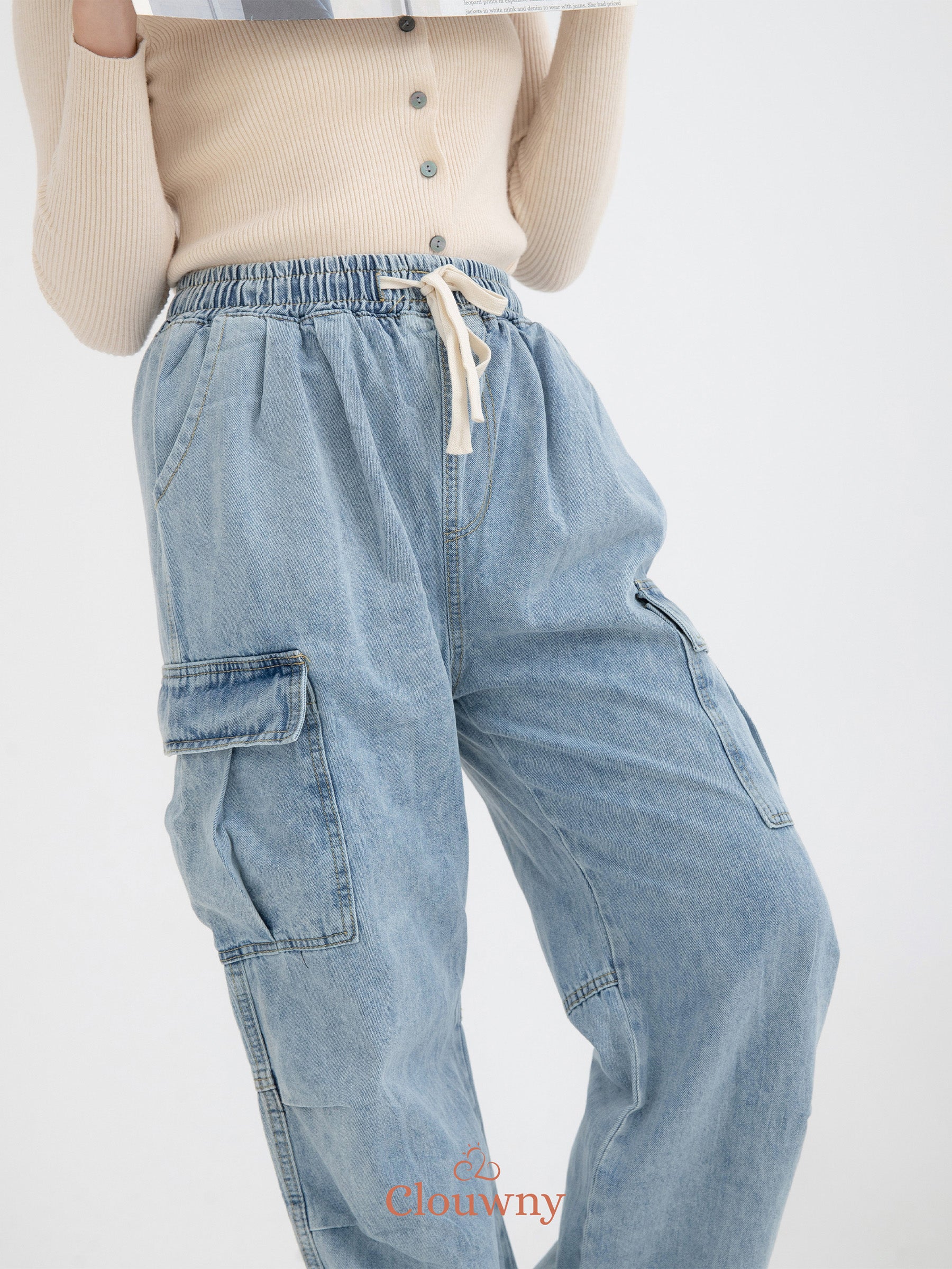 Joy Cargo Denim Pants - Light Blue